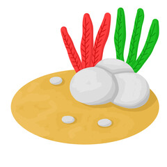 Cute Illustration of Sea Rocks and Underwater Plants