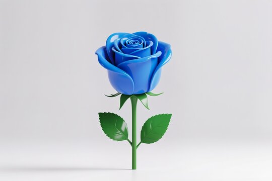 3D rendered blue rose flower in glossy style, modern elegance, white base