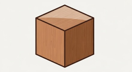 Fototapeta premium A stylized, isometric, wooden-textured cube with a reflective top, set against a light background