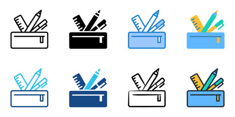 Pencil case icon set multiple style collection 
