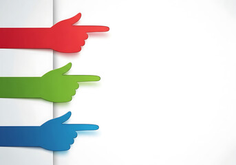 Fototapeta premium Colorful hands pointing to the right on a white background, ideal for showcasing direction, guidance, or highlighting key information isolated on white background