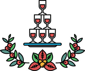 A wine glass pyramid with five glasses on top of it