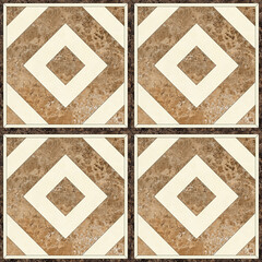 Fototapeta premium Modern seamless geometric pattern with natural textures: marble, wood, stone, cement, terrazzo. Ideal for interior design, wallpaper, packaging, textiles, tiles, and parquet flooring. 