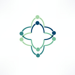 Modern logo design featuring interconnected circles in shades of green and blue illustrating unity and collaboration