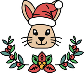 A rabbit with a hat on its head and a wreath of leaves around it