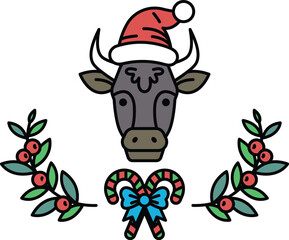Fototapeta premium A cow with a Santa hat on its head