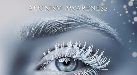 Albinism awareness concept with frost-covered eye for health education and advocacy design