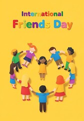 Fototapeta premium Celebrating international friends day with diverse community of children holding hands in unity