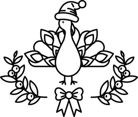A turkey with a hat on its head and a bow around its neck