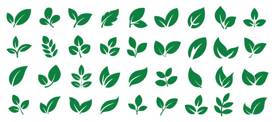 Green leaf icons set. Leaves icon on isolated background