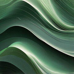 Abstract flowing green waves with subtle light streaks and shimmering particles creating a dynamic and ethereal organic texture background