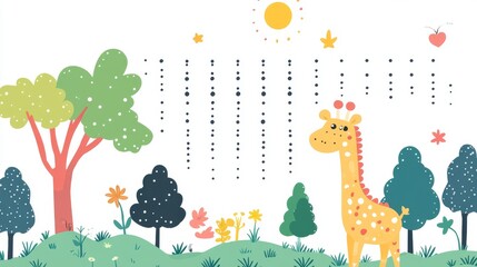 82.A kid-friendly dot-to-dot activity sheet designed in a cute, flat vector style. The image consists of numbered dots that children must connect to form a fun illustration, such as an animal or
