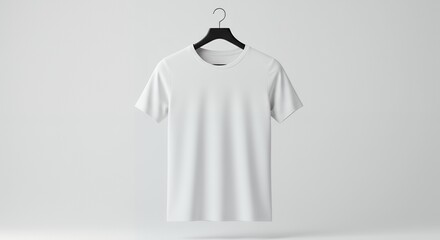 White tshirt on a black hanger against a white background