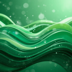 Abstract flowing green waves with shimmering particles creating a serene and organic abstract background for digital design