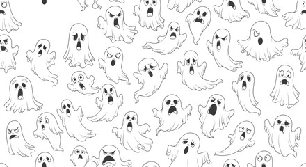 Obraz premium Seamless pattern of hand drawn ghosts, perfect for halloween themed designs and spooky backgrounds
