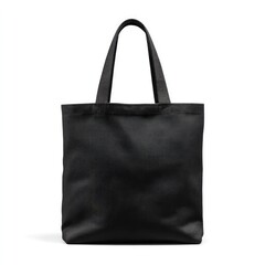 A simple, black tote bag with medium-weight, slightly textured fabric and sturdy, flat handles