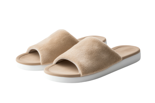 Stylish beige sandals with a modern design, ideal for casual wear, set on a white isolate background.