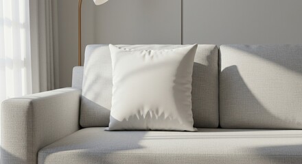 Blank Cushion on a Modern Sofa in a Minimalist Living Room