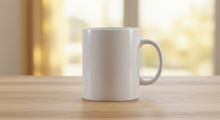 Fototapeta premium Blank White Coffee Mug Mockup on a Wooden Table