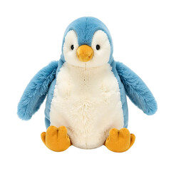 Blue plush penguin toy isolated on transparent background