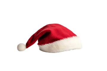 Santa hat, festive red with white trim, perfect for holiday celebrations, isolated on white background.