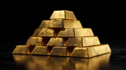 Pyramid of Shiny Gold Bars on Dark Background Wealth and Investment