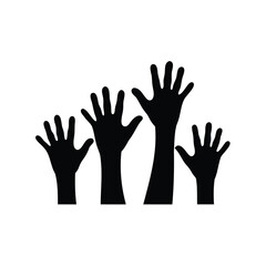 Fototapeta premium Diverse raised hands silhouette in monochrome illustration represent togetherness and inclusion