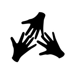 Obraz premium Three black hands in a circular arrangement symbolize unity and support