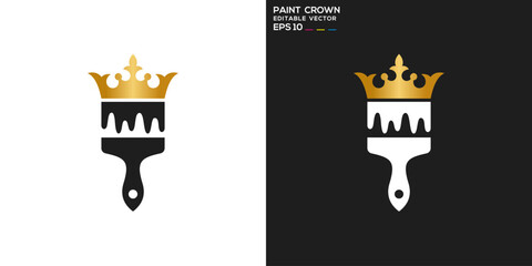 King and logo brush. Crown, paint, painting, kingdom, power, . Vector icon symbol template EPS 10.