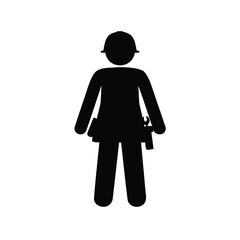 Female construction worker icon wearing a safety helmet with tool belt