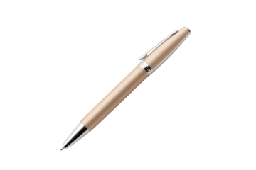 Stylish gold pen with a sleek design, isolated on a white background.
