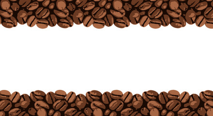 Roasted coffee beans border frame background.