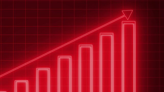 Neon Business Chart Animation with Bar Graph and Digital HUD Interface, Neon Glowing Bar Chart with Upward Trend