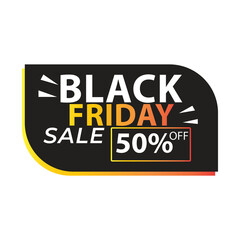 A bold graphic announcing a Black Friday sale with 50% off. Features modern typography and a vibrant gradient border.