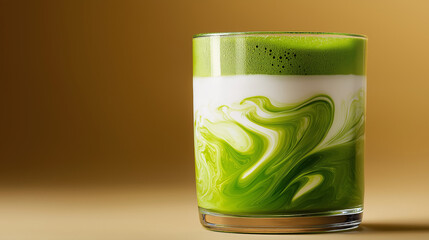 Matcha Latte Art in Glass Cup Modern Drink Concept Close-Up