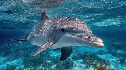 Fototapeta premium Dolphin portrait looking at you from the ocean