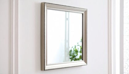 Fototapeta premium Silver Framed Mirror on White Wall