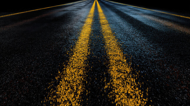 Asphalt road with double yellow line at night, moody - Powered by Adobe