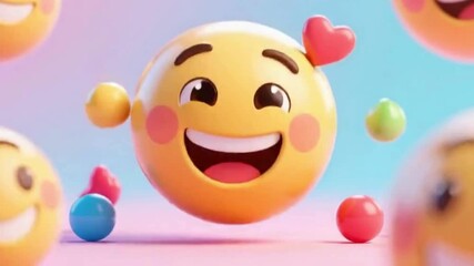 3D bouncing emoji with cheerful face on pastel background, vibrant and fun animation for Friendship Day - Powered by Adobe