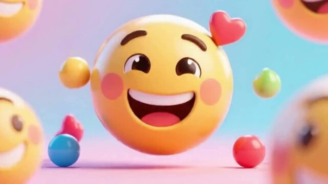3D bouncing emoji with cheerful face on pastel background, vibrant and fun animation for Friendship Day