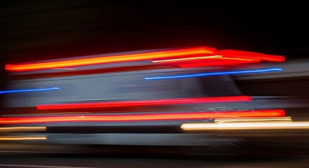 Blurred ambulance lights create a sense of urgency and movement at night.