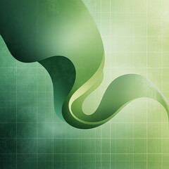 Abstract flowing green organic ribbon shape with subtle grid overlay creating a modern and elegant digital art background texture