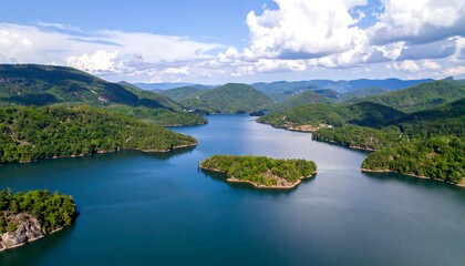 Panoramic view of a serene mountain lake