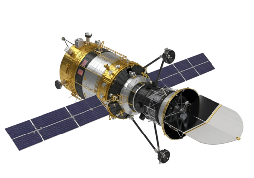 A detailed 3d model of a space station, showcasing intricate components and solar panels against a black background.