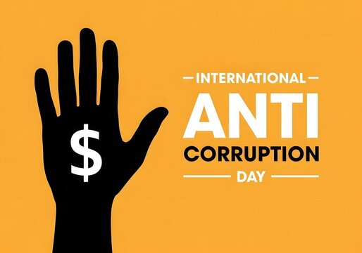 International Anti-Corruption Day Awareness Poster with Stop Bribery Symbol