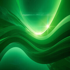 Abstract flowing green light waves creating a luminous organic energy flow with bright highlights and soft shadows