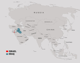 Fototapeta premium Iraq and Israel Country Map with Borders Geographic Political Overview