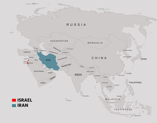 Fototapeta premium Israel and Iran Country Map with Borders Geographic Overview Illustration