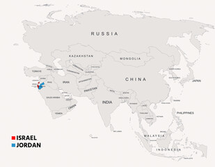 Obraz premium Jordan and Israel Country Map with Borders and Geographic Overview