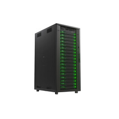 Modern Data Server Rack with Green LED Indicators